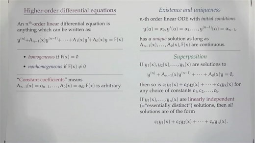 Differential Eqns. F22-09 -- Higher order ODEs + Wronskian