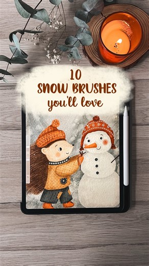 Karina | Illustrator on Instagram: "Want to paint the dreamiest winter scenes in Procreate? ❄️✨ These are my 10 snow brushes — soft flurries, sparkling snowfall, drifting snow clouds, textured snowfields… all the cozy winter magic you need in just a few strokes.🩵 And the best part? They’re only 10 of the 61 brushes inside my Winter Magic Brush Set — a full toolkit of snow, glitter, wreaths, festive details, borders, textures and more to make your holiday illustrations easy, fun and magical🎄✨ Y