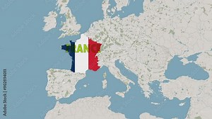 France map with Flag, Zooming Mape of France, Map of france, French zooming, France Flag with map