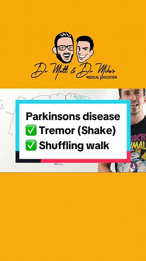 Parkinson’s disease cardinal signs include; ✅ Resting tremor (shaking) ✅ Postural instability ✅ Shuffling gait This happens when >50% of dopamine (DA) producing neurons from the substantia nigra die - affecting DA’s ability to modulate movement via the basal nuclei.