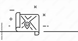 Map with a pointer. Geolocation, gps, orientation, satellite, terrain. Navigation concept. One line drawing animation. Motion design. Animated technology logo. Video 4K