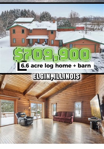 🌲 Country Living with Land & Barn in Elgin! 🐎 • 📍 10N800 Muirhead Rd, Elgin, IL • 💲 $709,900 • 🛏 4 Bedrooms | 2.5 Bathrooms • 📐 3,659 Sq Ft Log Home Property Highlights: • 🌳 6.16 Acres of open land – perfect for recreation, farming, or animals • 🐴 Large pole barn – ideal for horses, workshop, or equipment storage • 🌞 Bright atrium & passive solar layout bringing in tons of natural light • 🔥 Cozy fireplace connecting the living, dining, and kitchen areas • 🌅 Large decks on both levels 