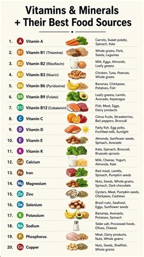 Vitamins & Minerals + Their Best Food Sources