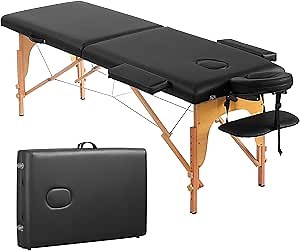 PrimeZone Portable Massage Table Lash Bed- Height Adjustable 2 Folding Massage Bed, Black Tattoo Lash Table with Carrying Bag, Professional Wooden Spa Table for Eyelash, Facial, Home, Therapy, Salon