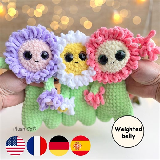 Floppy Flower CROCHET PATTERN, Soup Belly Plushie, Weighted Spring Amigurumi PDF, Loop Stitch Daisy, Squishy Plush Toy - Etsy