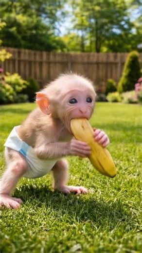 Baby Monkey Biny Trying To Eat Banana 🍌🐒#monkey #babymonkey #shorts #monkeybibi #cuteanimals #cute
