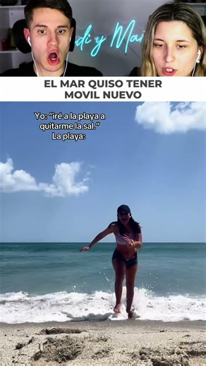 Girl films on the beach and a giant wave takes her phone away, leaving us with this fail