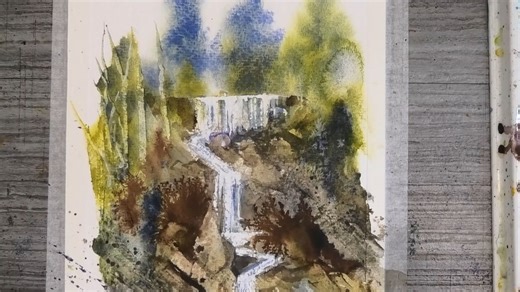 如何在 30 分鐘內用水彩畫出自然瀑布 -- Paul Clark