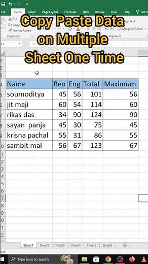 Copy paste data one sheet to multiple sheets one time #excel #exceltips #excelshorts