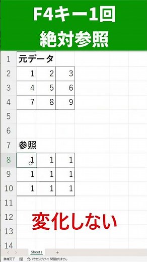 【Excel】ショートカットキーを使って相対参照・絶対参照・複合参照を切り替える #shorts #excel