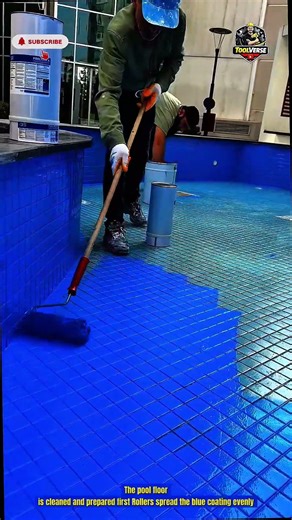 Pool Floor Coating Applied with Roller for Waterproof Finish | Tools Construction