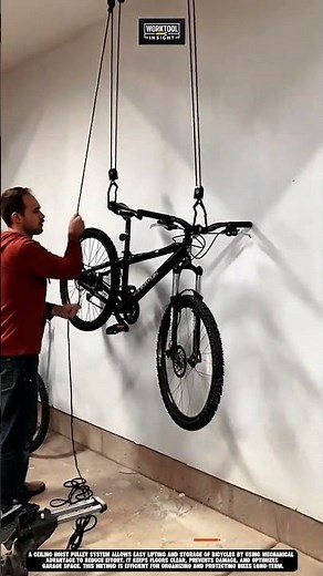 Lifting and storing a bicycle using Work tool Ceiling Hoist Pulley System #tool #worktool