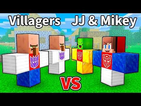 JJ and Mikey vs Villagers: TRANSFORMERS GOLEM BATTLE in Minecraft - Maizen