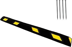 Traffic Kontrol Parking Stopper for Garage or Parking lot – 72” Long, Mounting Hardware Included, Rubber Bumper Block Car Wheel Stop, Yellow and Black tire Curb Barrier