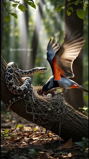 Dramatic Action of a Mother Bird Chasing A Snake.#ai #birds #wildlife