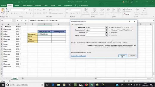 Calcular máximos y mínimos de una serie de datos que cumplan uno o varios criterios - Tutorial Excel