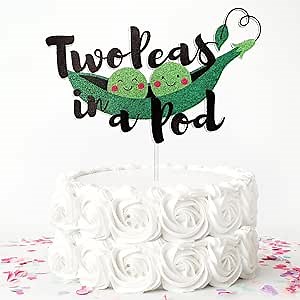 Two Peas in a Pod Cake Topper, Pea Twins Cake Topper, Twins Baby Shower Decoration, Pea Themed Baby Shower Supplies, 2 Peas in a Pod Cake Decor