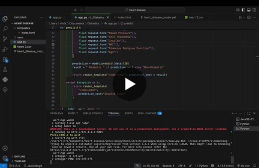 Excited to share my web-based diabetes prediction system developed using Flask and a supervised machine learning model. The application analyses key health parameters such as glucose level, BMI, age,… | Rinfa P