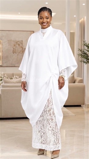Elegant White Kimono Dress with Lace Panel Detail — Effortless Church & Formal Wear Style #Kimono