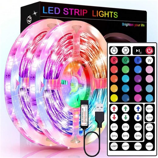 NBBUFF 16.4ft-49.2ft LED Strip Lights With 44-Key Remote Control, RGB Color Changing Tape Lighting Easy To Install, Can Be Cut, 5V USB LED Lights Suitable For Home Decor, Office, Game Room, Computer Backlight, Halloween Party And Christmas Decor