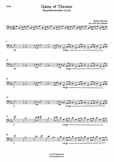 Game of Thrones - Theme (Easy/Intermediate Level) (Ramin Djawadi) - Cello Sheet Music