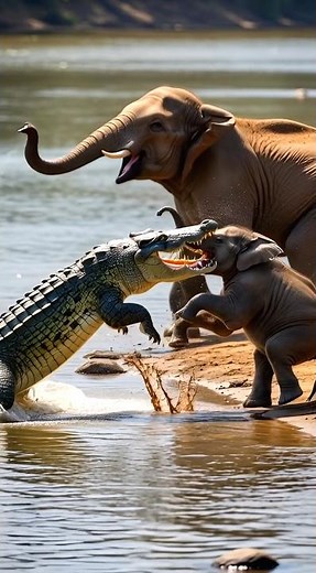 Giant Crocodile Attacks Elephant Calf | Mother Elephant’s Powerful Rescue