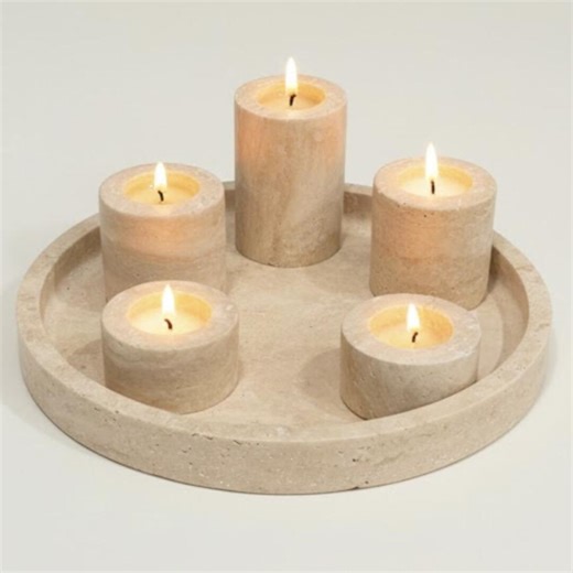 Natural Stone Candle Holder Set With Tray – Set of 6 - Etsy
