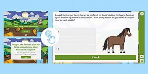 Making Smaller Groups with Fractions on the Farm Interactive Multiple Choice Quiz