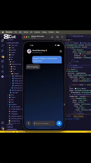Flutter | Flutter Developer | Dart on Instagram: "🚀 Introducing My New AI Chatbot! 🤖✨ I just built a Flutter-powered Chatbot using the Gemini API, and it’s 🔥! This chatbot can answer questions, generate ideas, and make conversations smarter than ever! 😎 💡 Features: ✅ Built with Flutter for smooth UI ✅ Powered by Google’s Gemini API for next-level AI responses ✅ Fast, smart, and super responsive 👨‍💻 Devs, if you’re into Flutter + AI, this is for you! Let me know what features you’d like to