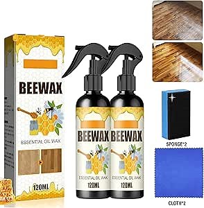 2PCS Beeswax Spray, Beeswax Spray Cleaner, Natural Micro-Molecularized Beeswax Spray, Furniture Polish Spray(120ml+Sponge+Cloth)