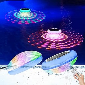 Solar Floating Pool Lights, USB Rechargeable Pool Lights with Remote, 6.7" 2600mAh IP68 Waterproof Floating Light 6 Dynamic Modes Upper and Lower Glow Hangable Light for Pond Patio Party 2 PCS