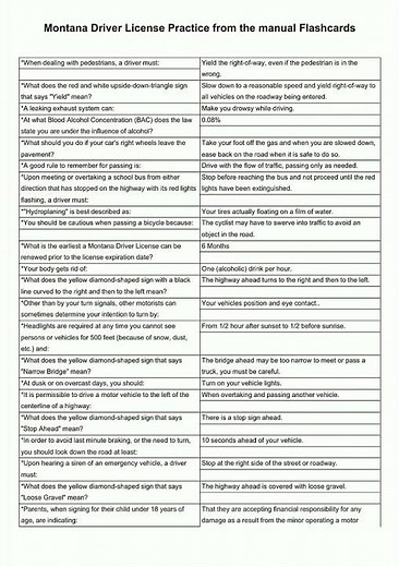 Montana Driver License Practice from the manual Fl video
