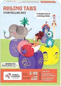 Chalk and Chuckles Rolling Tales Storytelling Dice Game for Kids & Adults | 9 Wooden Dice with Feelings + Writing Kit | Fun, Creative Language Game for Ages 5+ | Imaginative Play & Gift for Writers