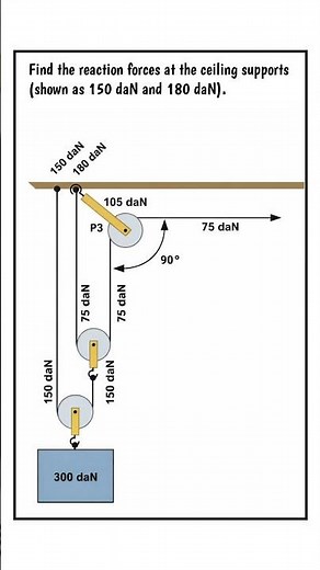 Find Reaction Forces at Ceiling Supports | Pulley System Statics Problem (daN) #Statics #trending