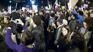 Protesters and police outside UIC Pavilion after Donald Trump postpones campaign rally. Trump reportedly heading to a Rolling Meadows event tonight where Ted Cruz is also scheduled to appear. | CBS Chicago