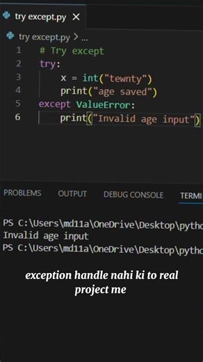 Why Real Python Apps Use try-except 🚨 (Beginner Mistake)