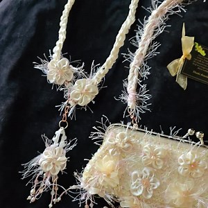 Iridescent Sequin Bridal Clutch: Ivory Ribbon Flowers, Beaded Pearl Fringe - Etsy