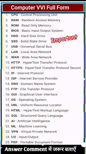 Computer VVI Full form || Computer full form || #computer #computerfullform #ytshorts #viral