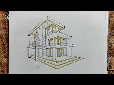Building design/2 point perspective drawing/ House drawing
