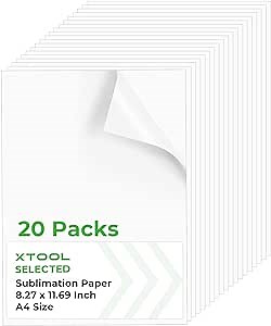 xTool Selected Sublimation Paper 8.27 x 11.69 Inch - A4 Sublimation Transfer Paper Compatible with Sublimation Printer and Sublimation Ink for Light Fabric, Mug, Sublimation Blanks, 125g (20 Sheets)