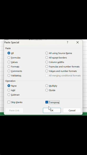 Transposing data in an excel sheet.
