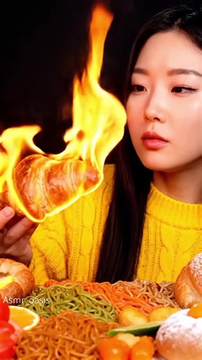 Fire food | ASMR #mukbang #veo3 #fire #relaxing #asmr
