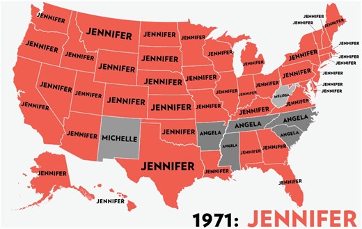 Most popular girl name by US state, 1960-2012 | Online Maps Blog