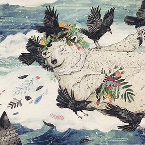 Framing this spread from my upcoming book LEAF real big for Hartlepool Illustration Festival @foil_hartlepool 🌿 . . . #leafthebook #childrensbook #illustration #framing #kidlit #kidlitart #kids #polarbear #leaf #crow #flying #friends #kinderbuch #kinder #story #geschichte #illustrator #art #print | Sandra Dieckmann