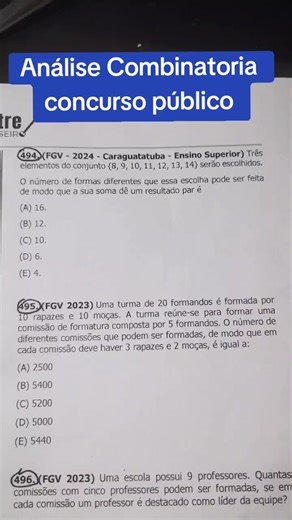 a soma de 3 números escolhidos tem que dar par #concursopublico