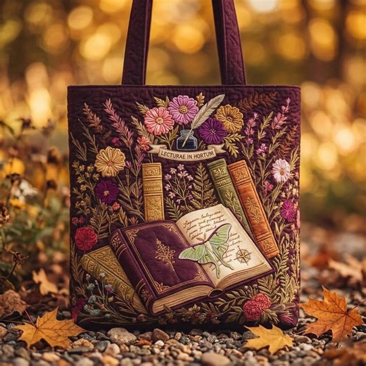 Book Lover Quilted Tote Bag, Literary Embroidered Patchwork Bag, Vintage Floral Library Tote, Reader Gift, Cottagecore Academic Aesthetic - Etsy