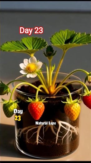 Strawberry Plant Growth Timelapse 🌱 From Seed to Fruit in Transparent Pot