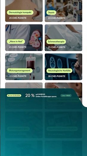 Nur bis Sonntag: 20 % Rabatt auf alle AMBOSS-Online-Fortbildungen*