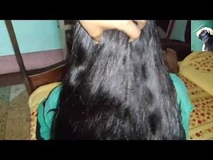 Long hair play video and Fold style open silky long hair sitting on bed.