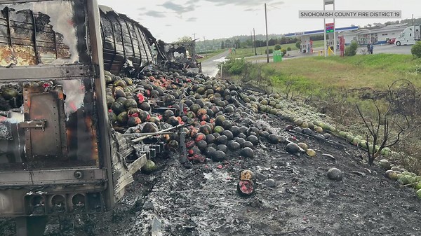 Truck carrying watermelons catches fire in Snohomish County